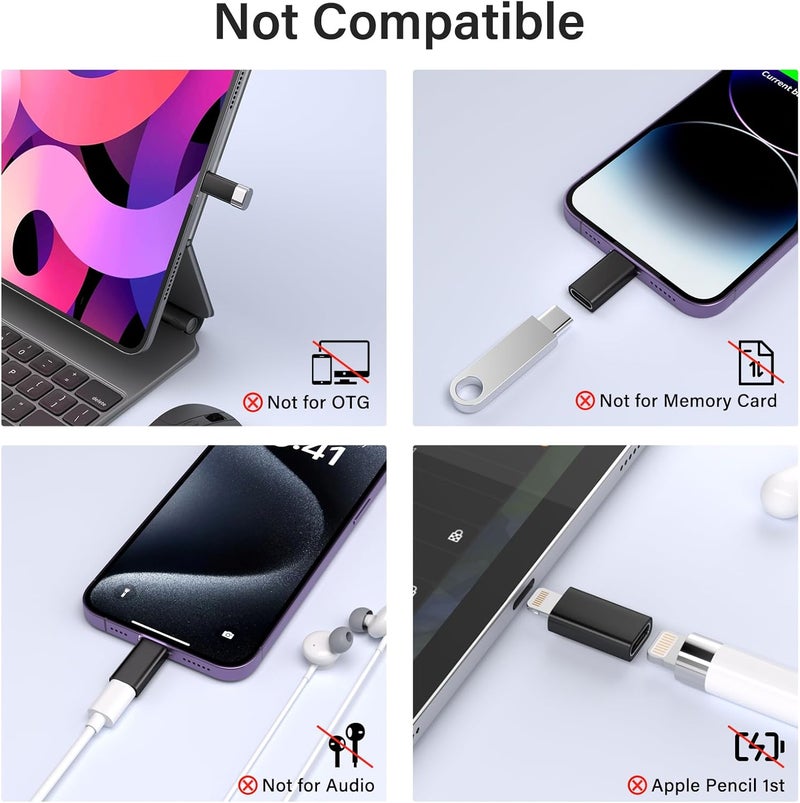 Thousover USB C Type C to Lightning Adapter （4 Pack） 1.8-2.2A 15W Fast Charging Support Data Sync,Lightning to USB Type C Cable Adapter for iPhone/iPad/for Airpods,with Anti-Lost Loop,Not for Audio/OTG (Black) - Image 4